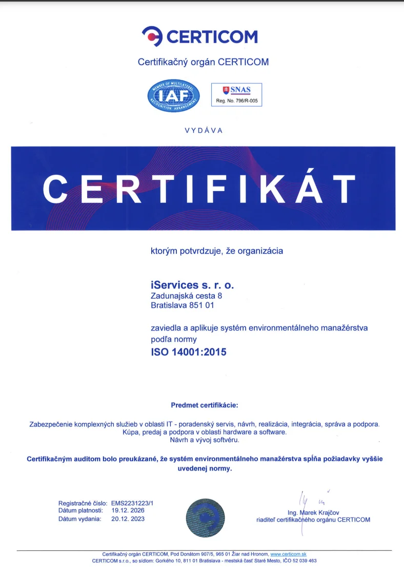 Certifikáty iServices